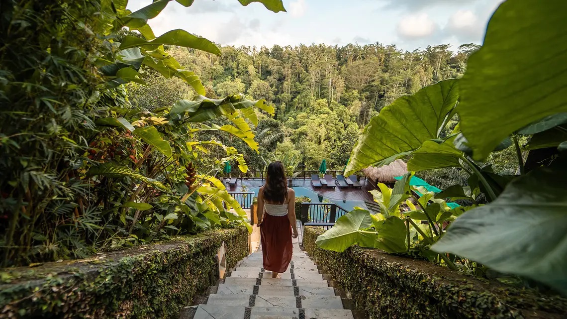 Nandini Jungle resort Bali Stairs to the pool